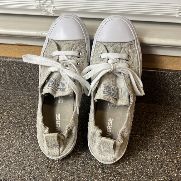 Converse All Star Slip On Light Gray Lace Canvas Shoes Womens Sz 9 Stretch Back - Picture 3 of 11